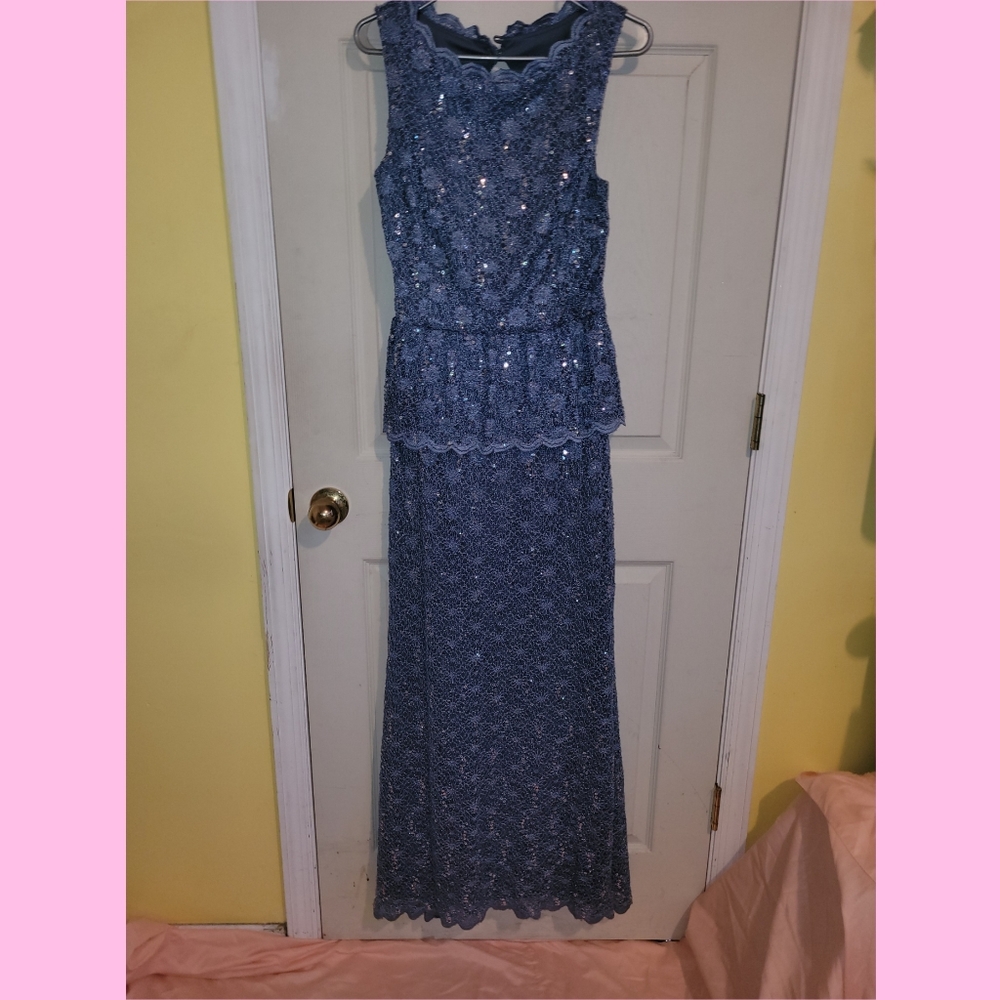 Vintage Style, Dusty Blue, Lacey, Sequined Dress, Xscape by Joanna CHEN, Size 14